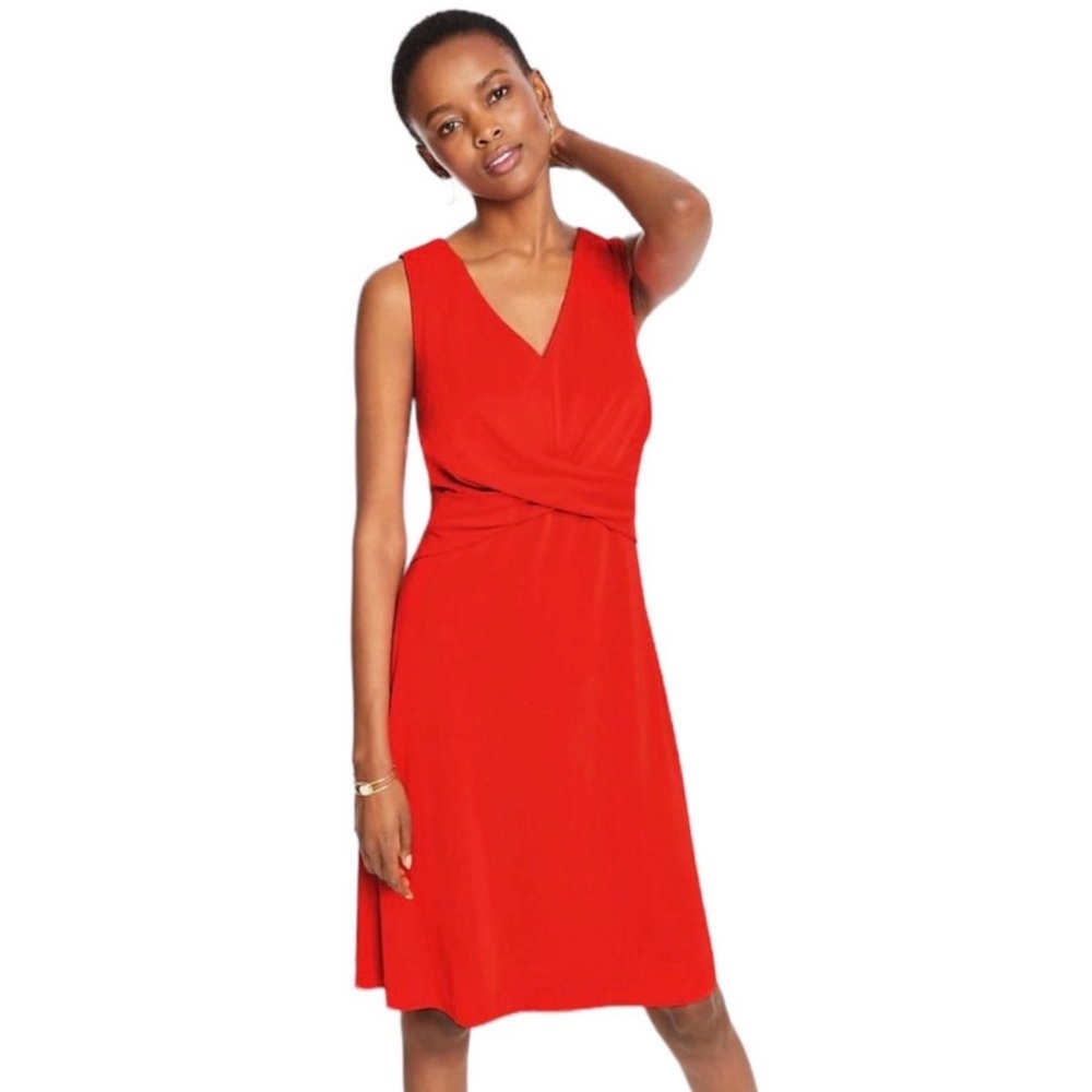 Ann Taylor Vibrant Red Twist Matte Jersey Flare Dress Women’s Small